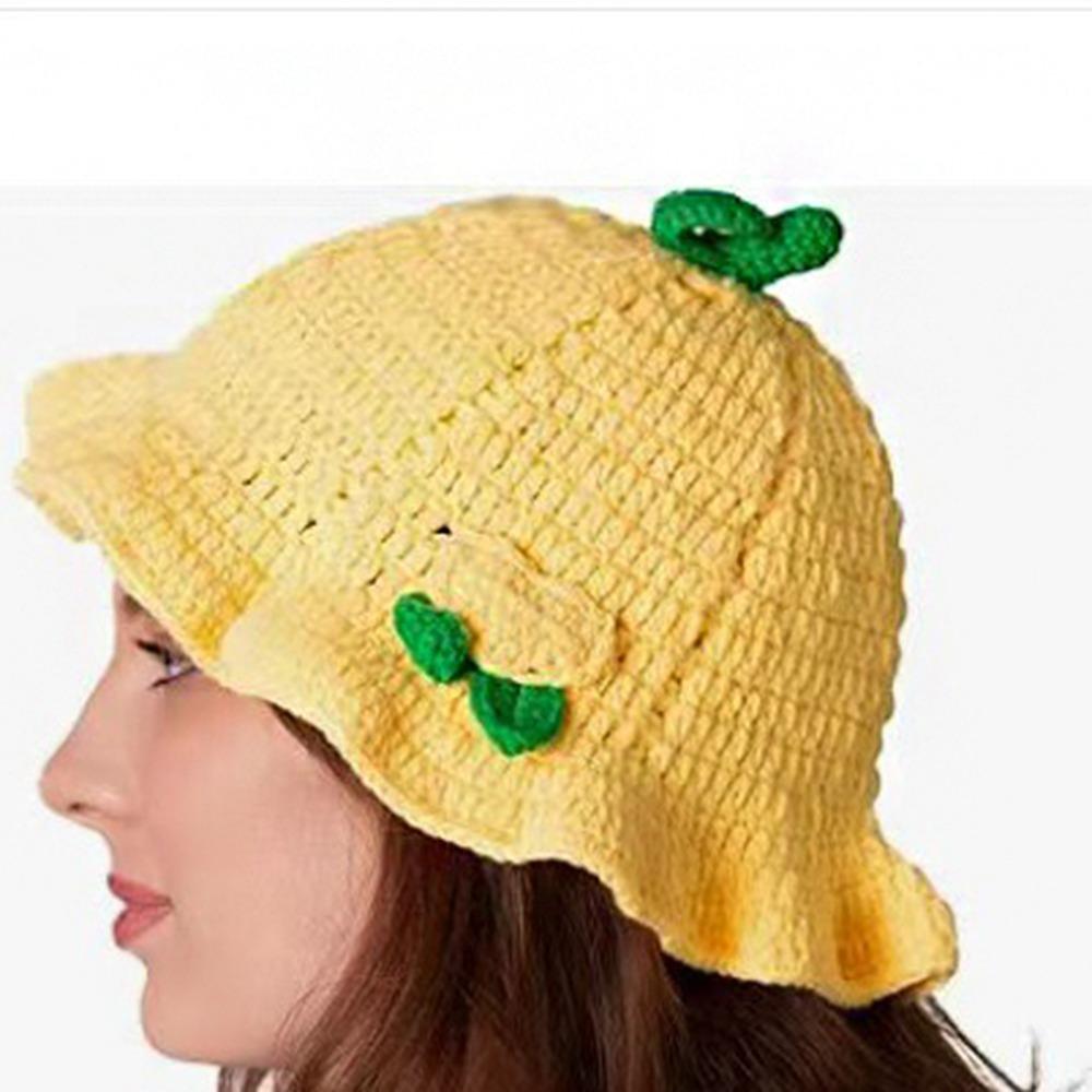 Ruffle Strawberry Knitted Hat Fruit Shaped Crochet Beanie Cap Knit Fisherman Hat Streetwear