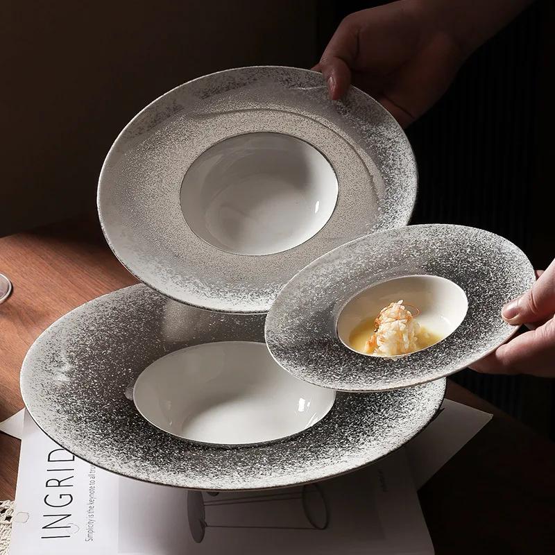 Nordic Gradient Spray Point High Beauty Light Luxury Ceramic Western Pasta Plate Straw Hat Plate Restaurant Hotel Business