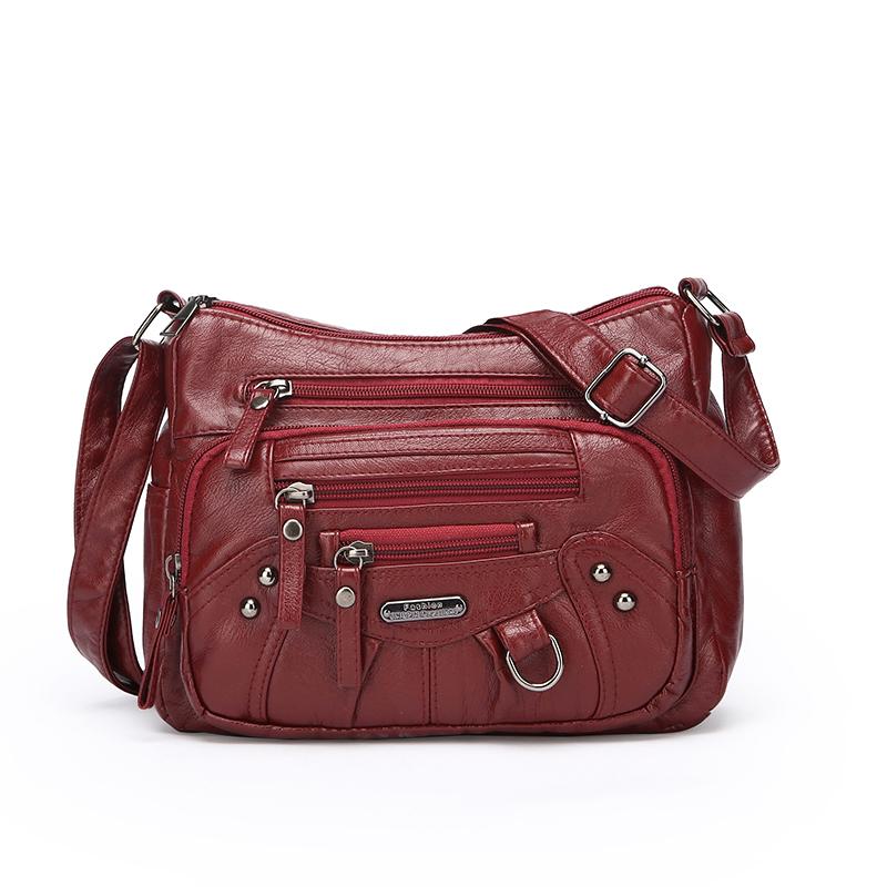 Женская сумка-мессенджер на одно плечо из мягкой кожи с несколькими отделениями и карманами, со строчкой CLE