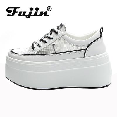 Fujin 8 см из полой воздушной сетки из коровьей кожи на танкетке, дышащие римские лаконичные вулканизированные летние женские массивные кроссовки
