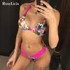 Женский купальник-бикини с цветочным принтом, женский купальник, комплект бикини с лямкой на шее, мягкий купальный костюм
