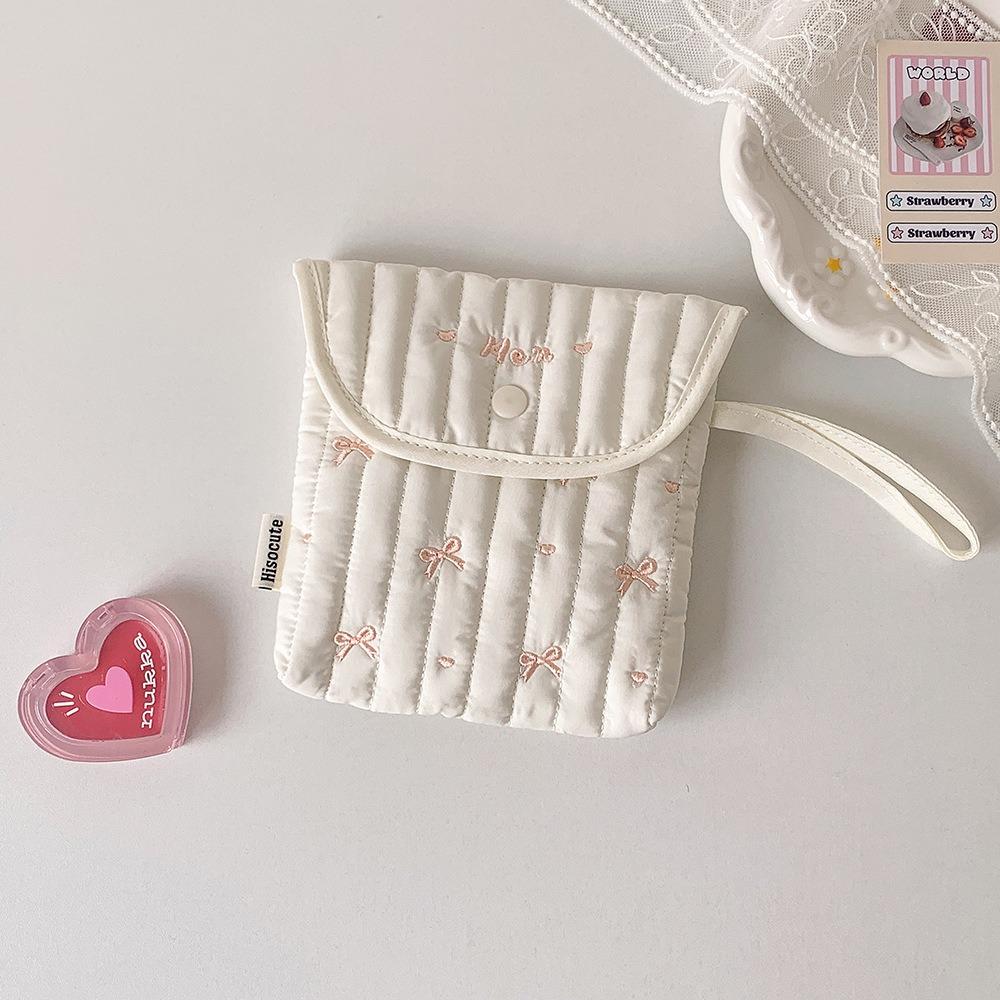 Menstruation Towel Storage Embroidery Cherry Cosmetic Bag Large Capacity Bow Makeup Bag  Women