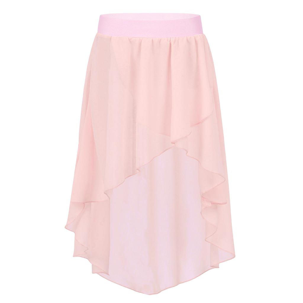 Baby Girls High-Low Elastic Waistband Chiffon Skirt for Ballet Jazz Dance Studio Practice Performance