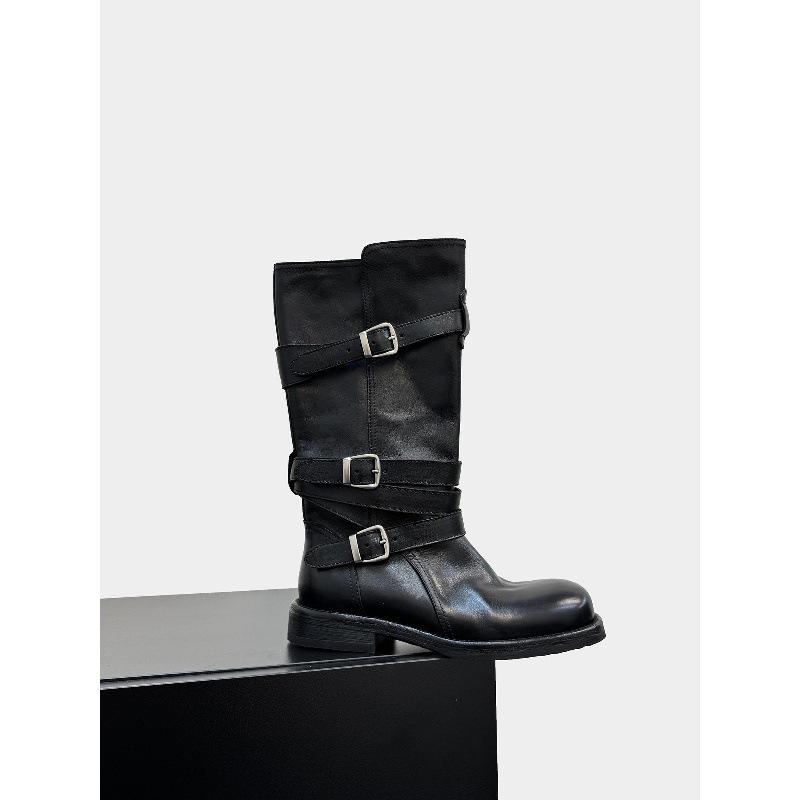 Версия из коровьей кожи толстый каблук толстая подошва ремешок с обмоткой и пряжкой полусапоги из натуральной кожи женские ковбойские сапоги универсальные сапоги-рыцари