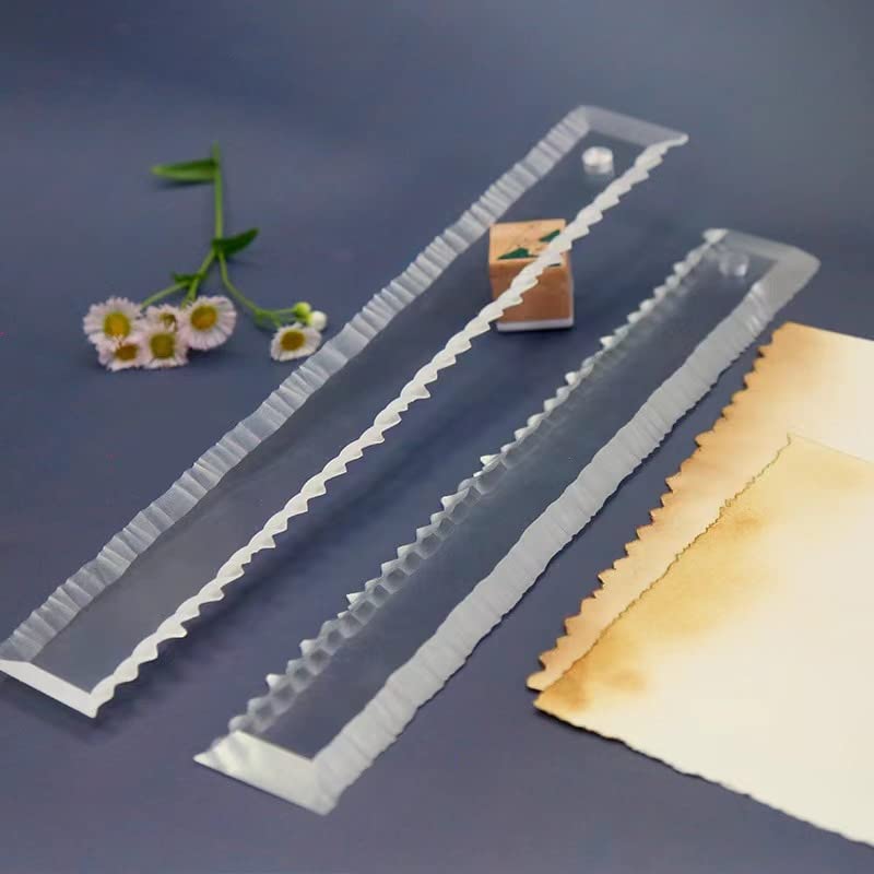 Paper Tearing Ruler Deckle Edge Thick Craft Ruler with 2 Different Edges Acrylic Irregular Edges Ruler Heavy Craft Ruler for Cutting Paper-11.34