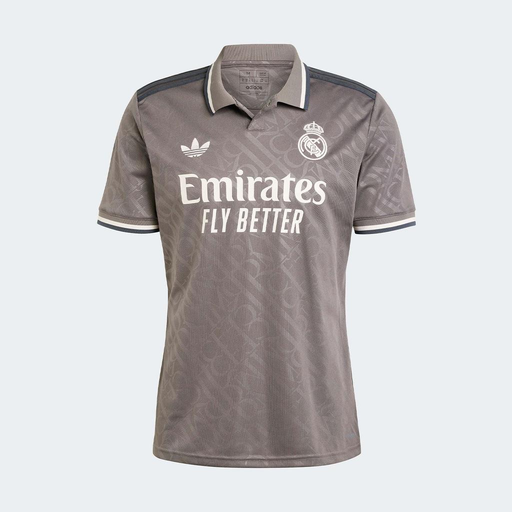 Мужская повседневная футболка с коротким рукавом Adidas Originals серии REAL MADRID, буквенная, угольно-серого цвета, для футбола