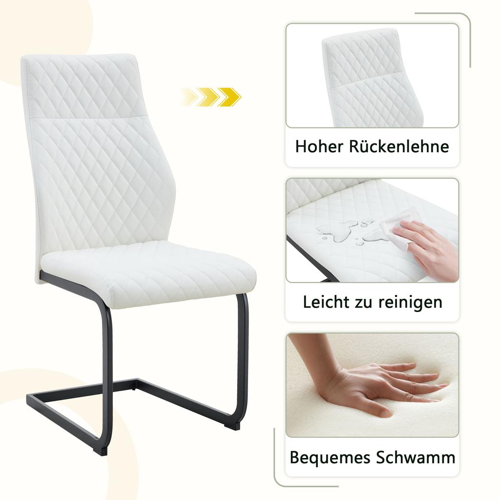 [Set of 2] Dining Chair in White Diamond Pattern: High Backrest + Comfortable Seat Cushion, Black Metal Frame Non-Slip and Durable