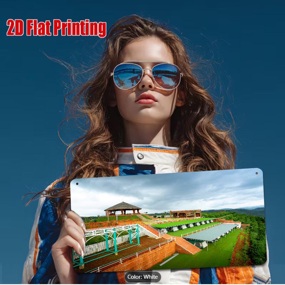 HD Metal Tin Sign Hilltop Resort Pavilions Green Terraces Scenery Wall Decor