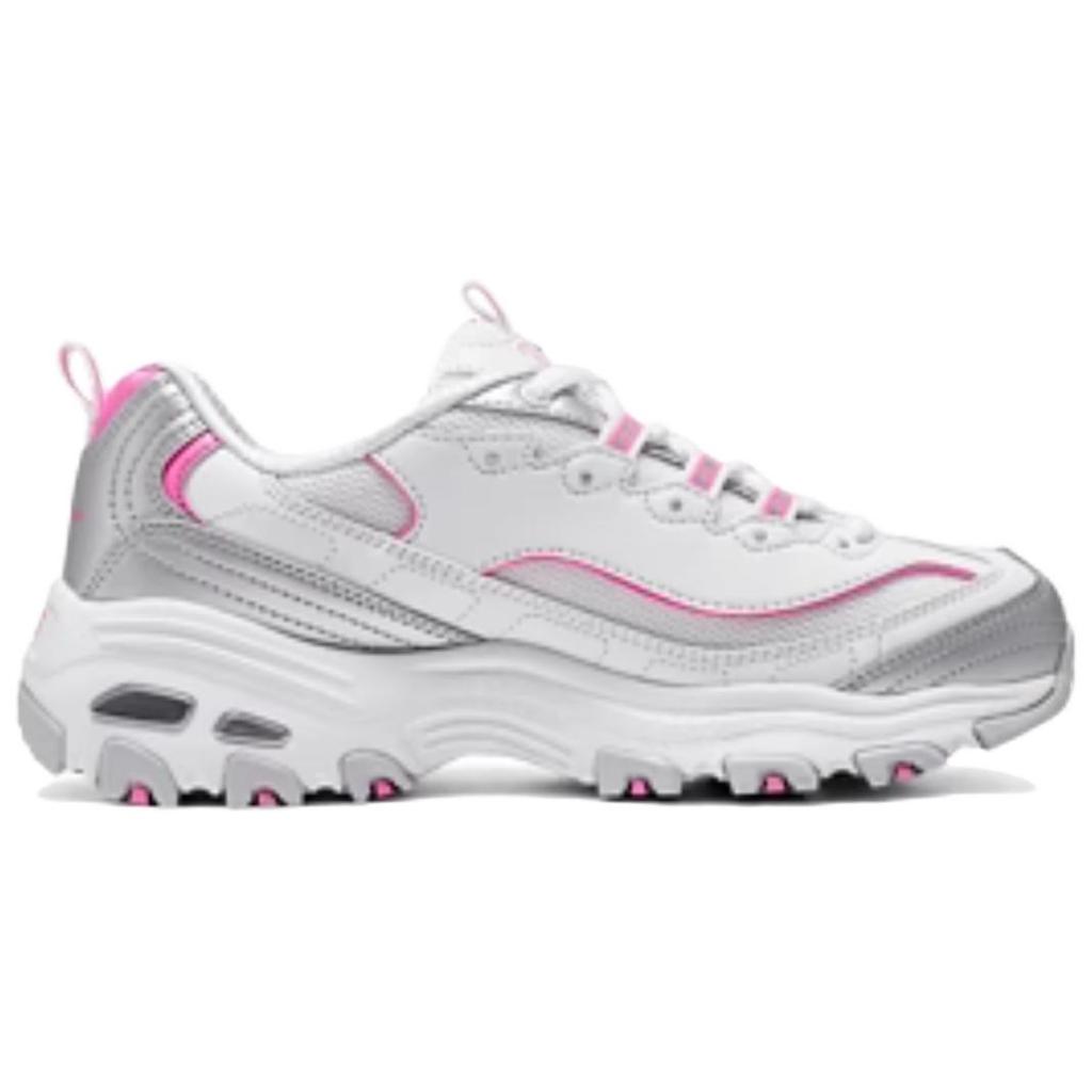 Skechers DLites Удобные Универсальные Модные Повседневные С Богатой Текстурой Низкие Папины Кроссовки Женские Сникеры Белый Розовый 150246-WSLP