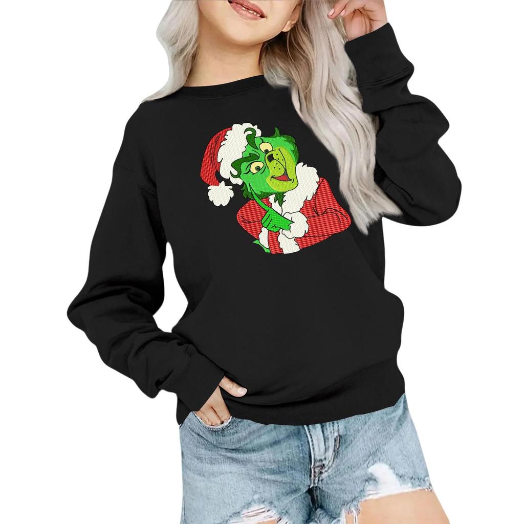 Kids' Fashion Loose-Fit Casual Long-Sleeve Christmas Print Oversized Crewneck Sweatshirt