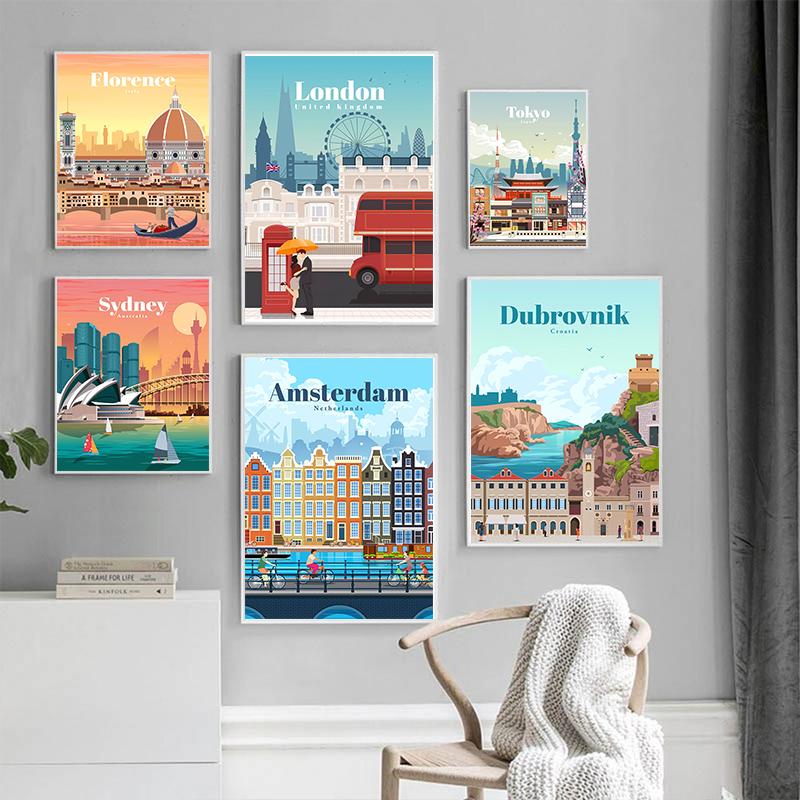 Nordic City Posters Paris London Tokyo Famous Cities Wall Art Canvas Painting Living Room Decorative Paints Picture Home Decor