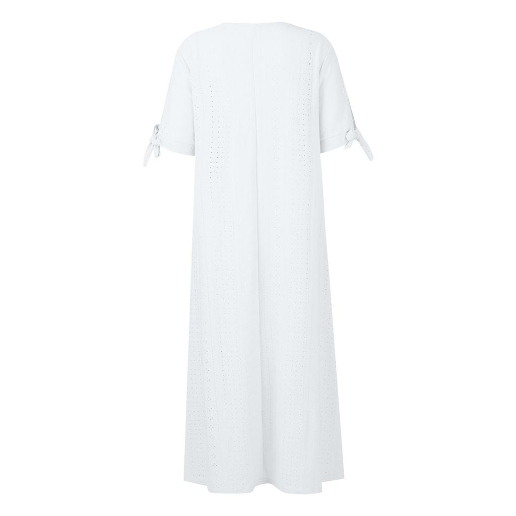 Women's Fashion Casual Solid Color Round Neck Button Off Shoulder Short Sleeve Pocket Dress