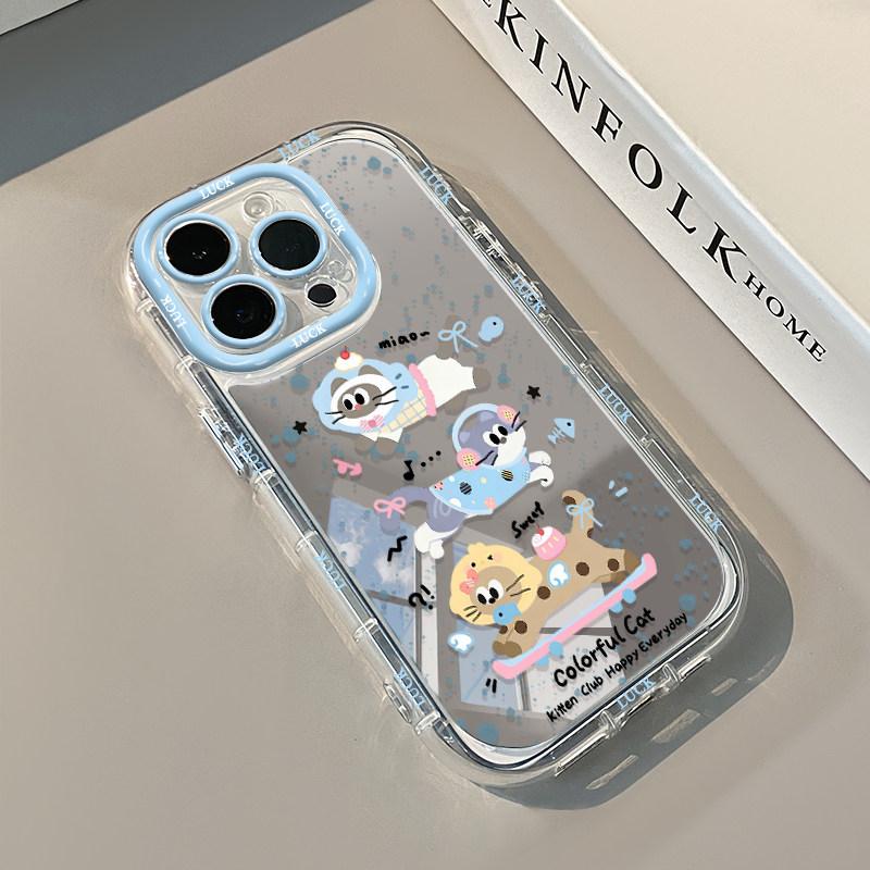 Три Милых Мультяшных Котика Зеркальный Чехол для Телефона Для iPhone 17 Air 16 15 14 13 12 11 Pro X XS XR 7 8 Plus 16E 13 Y2K Матовый Чехол