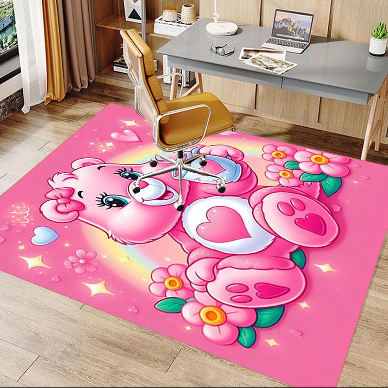 Pink Bear Heart Flowers Carpet For Playroom Bedroom Living Room Sofa Home Decorkids Game Area Rug Nonslip Floor Mat
