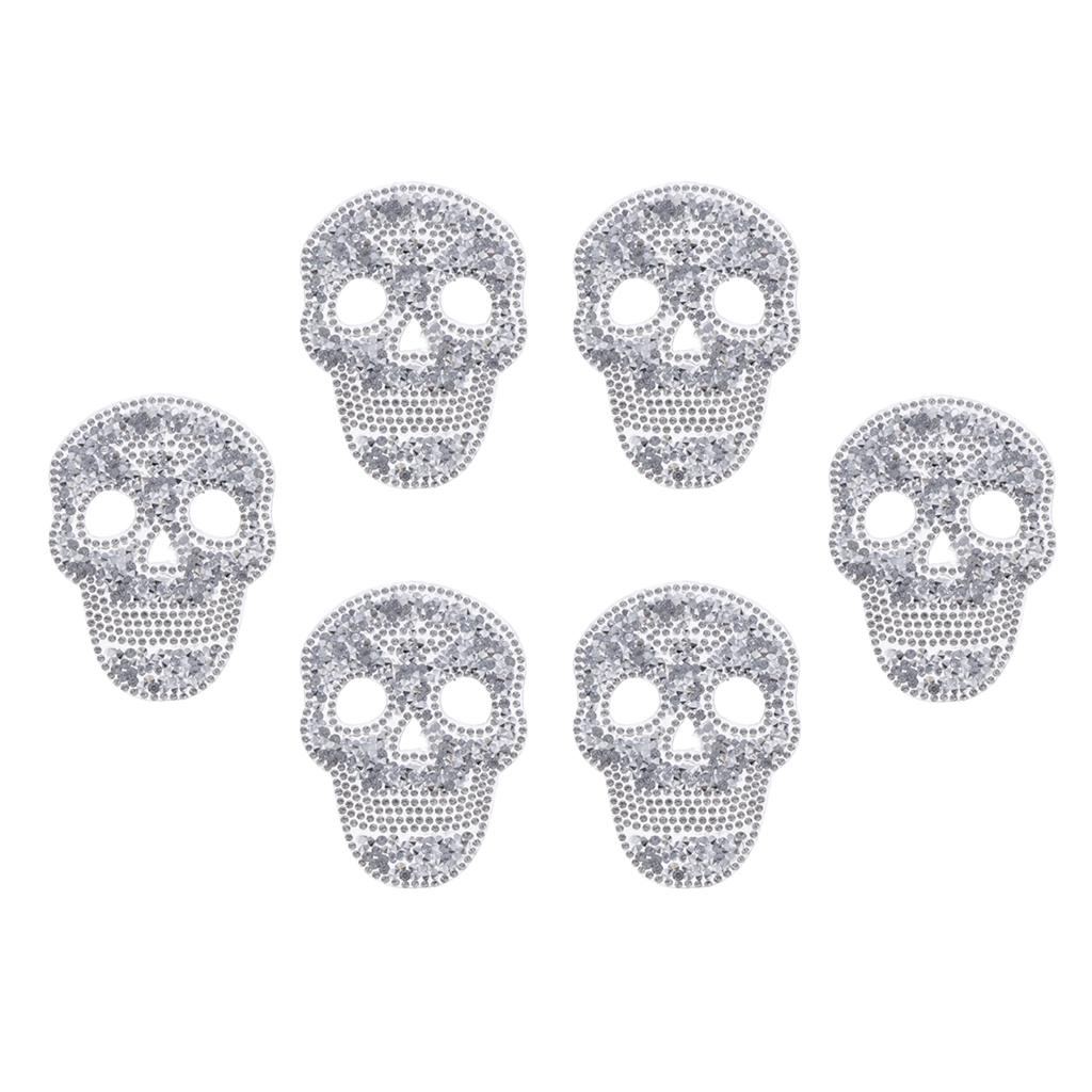 6 Pieces DIY Skull Rhinestone Patch Appliques Iron On Bags Clothes Sewing