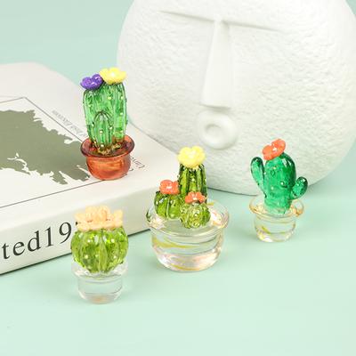 Стеклянные фигурки кактуса, украшения, мини бонсай, декор, милые миниатюрные настольные поделки