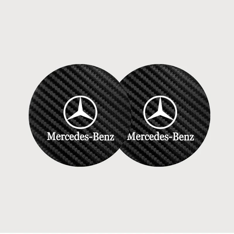 DDJ2 2Pcs Car Interior Leather Coaster Anti-noise Water Cup Pad For Mercedes Benz AMG W203 W206 W220 W205 W211 GLC W212 W201 GLE W210
