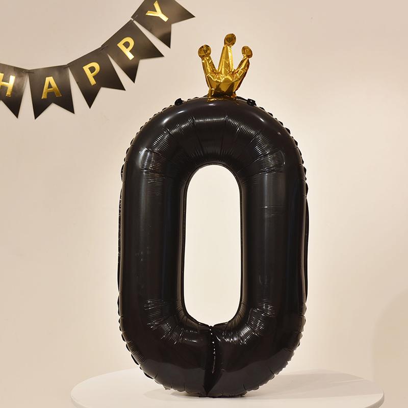 40” Black Crown Birthday Number Balloons - First Birthday Party Photo Props & Decoration