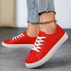 Женские яркие красные кроссовки с искусственной обложкой - Нескользящая поддержка свода стопы Мягкий низкий верх с белыми шнурками - Повседневные кроссовки на все сезоны для спорта