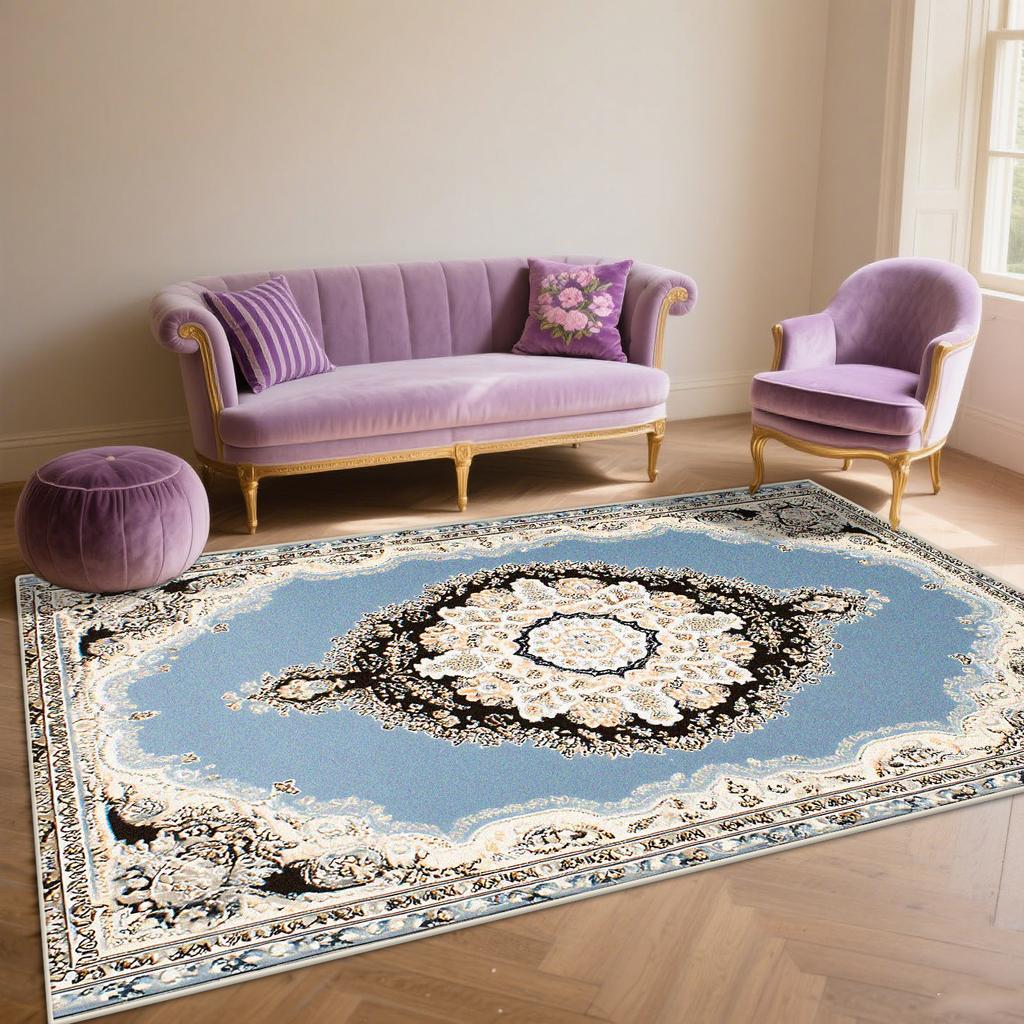 Persian Blue Living Room Rugs Flannel Decoration Bedroom Anti Slip Floor Mats Customizable Lounge Carpet Washable Gaming Room