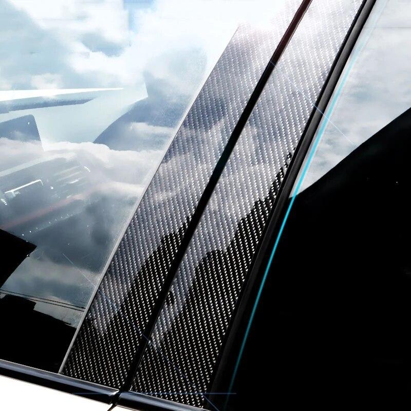 6 шт., углеродное волокно, автомобильные окна B, колонны, внешняя отделка, полоса, декоративные наклейки для BMW E90 3 серии 2005-2012, аксессуары