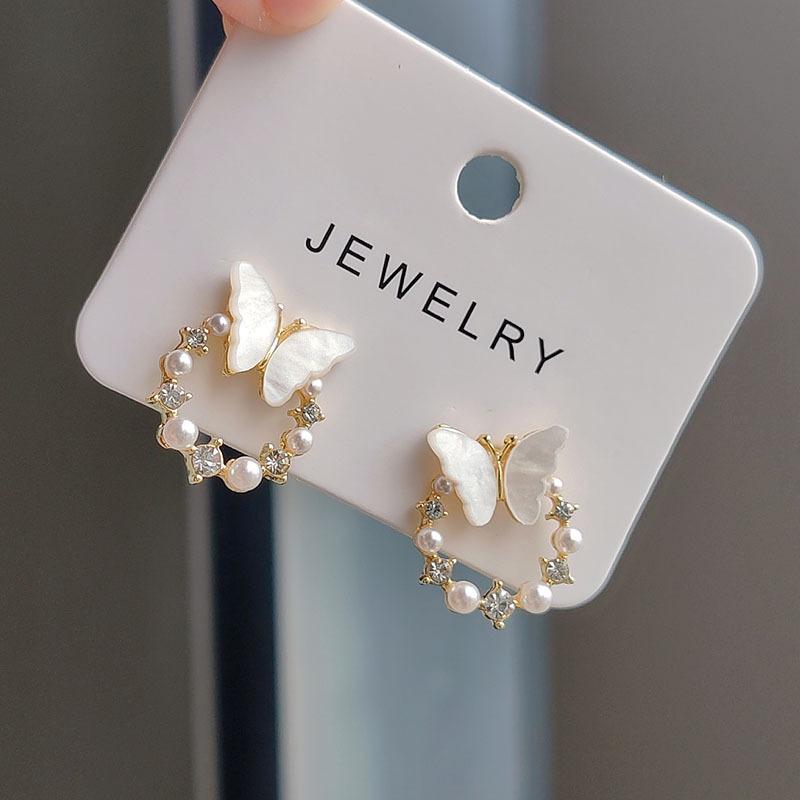 Серьги-гвоздики в форме круглой бабочки, женский дизайн, Sense White Pearl, High Sense Tea Series, нежные серьги