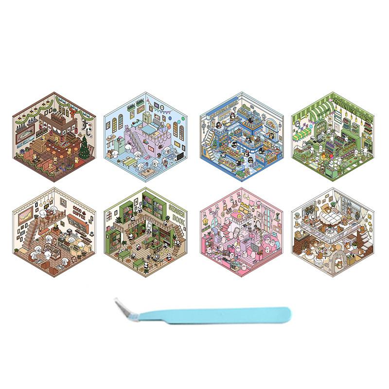 Мультфильм 3D Ландшафтный дизайн Наклейки Миниатюрная сцена Сделай Сам Сцена из домика Складывание и наклеивание Ручной счет Милый подарок для ребенка