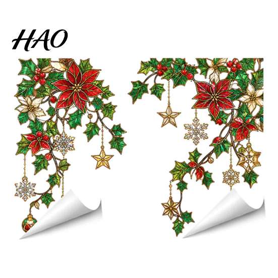 Transparent Vine Patterns for Windows 2Pcs Stained Glass Style Window Film, Hanging Stickers, Christmas Weather Resistant Decals Halloween Static