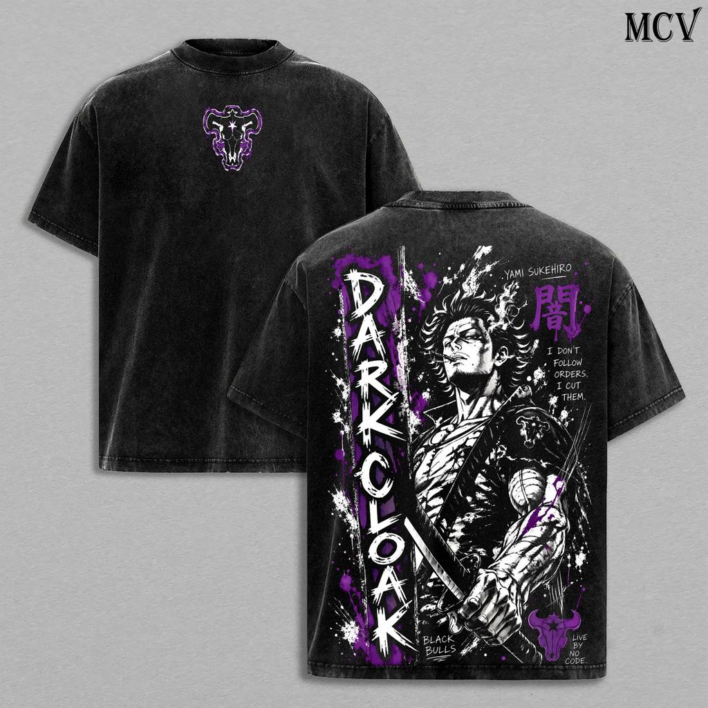 Yami Sukehiro Black Clover T Shirt Anime Vintage Washed Cotton T-shirt For Men Clothing Summer Casual Short Sleeve Tees Clothes