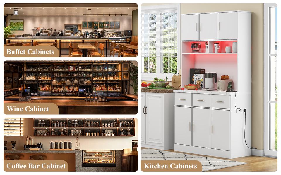 100x40x180cm, multifunctional buffet with LED lighting, APP control, drawers, adjustable shelves, cable routing holes and sockets