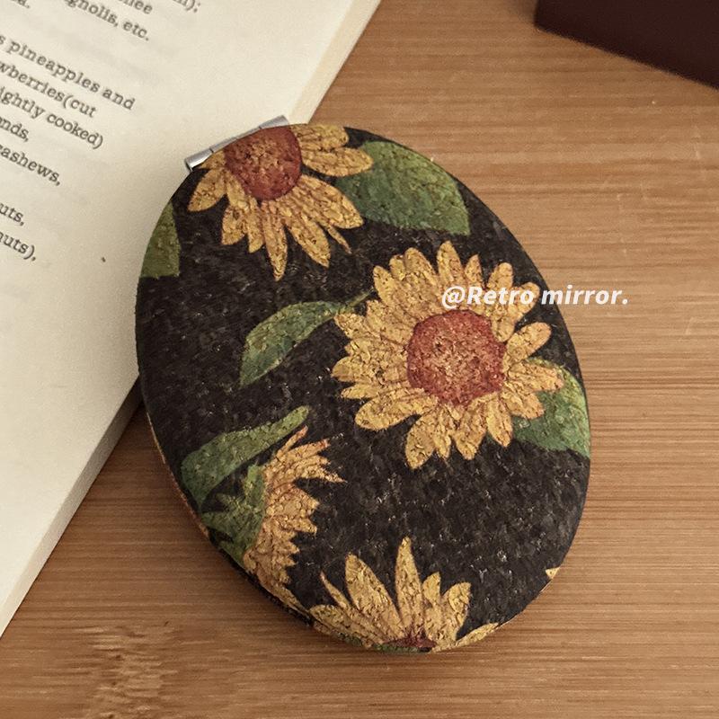 Vintage Style Folding Dual-Sided Compact Mirror, Portable Creative Minimalist Makeup Mirror for Women