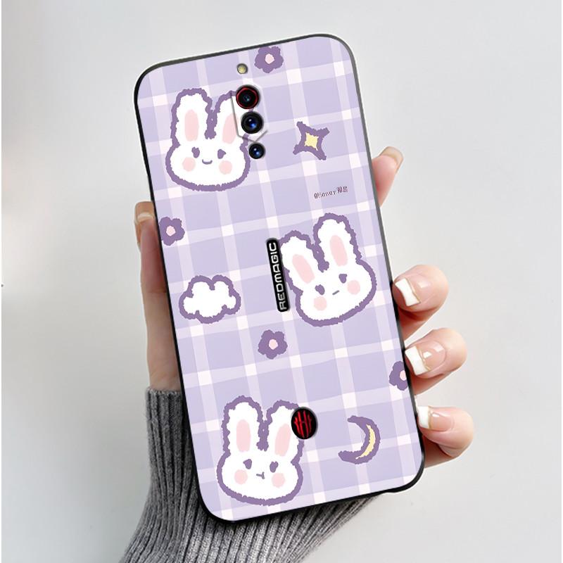 Case For ZTE Nubia Red Magic 5G 5S Cute Heart Rabbit Black Matte Soft Silicone Protective Back Cover RedMagic 5G 5S Phone Case