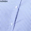 VONDA Женские элегантные полосатые платья-рубашки с коротким рукавом
