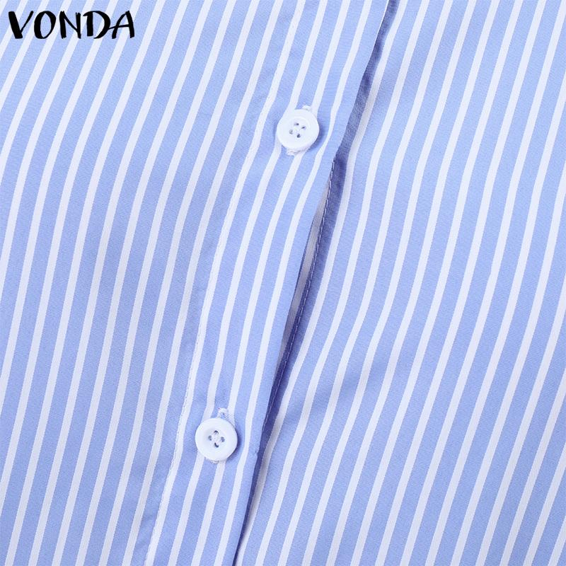 VONDA Женские элегантные полосатые платья-рубашки с коротким рукавом