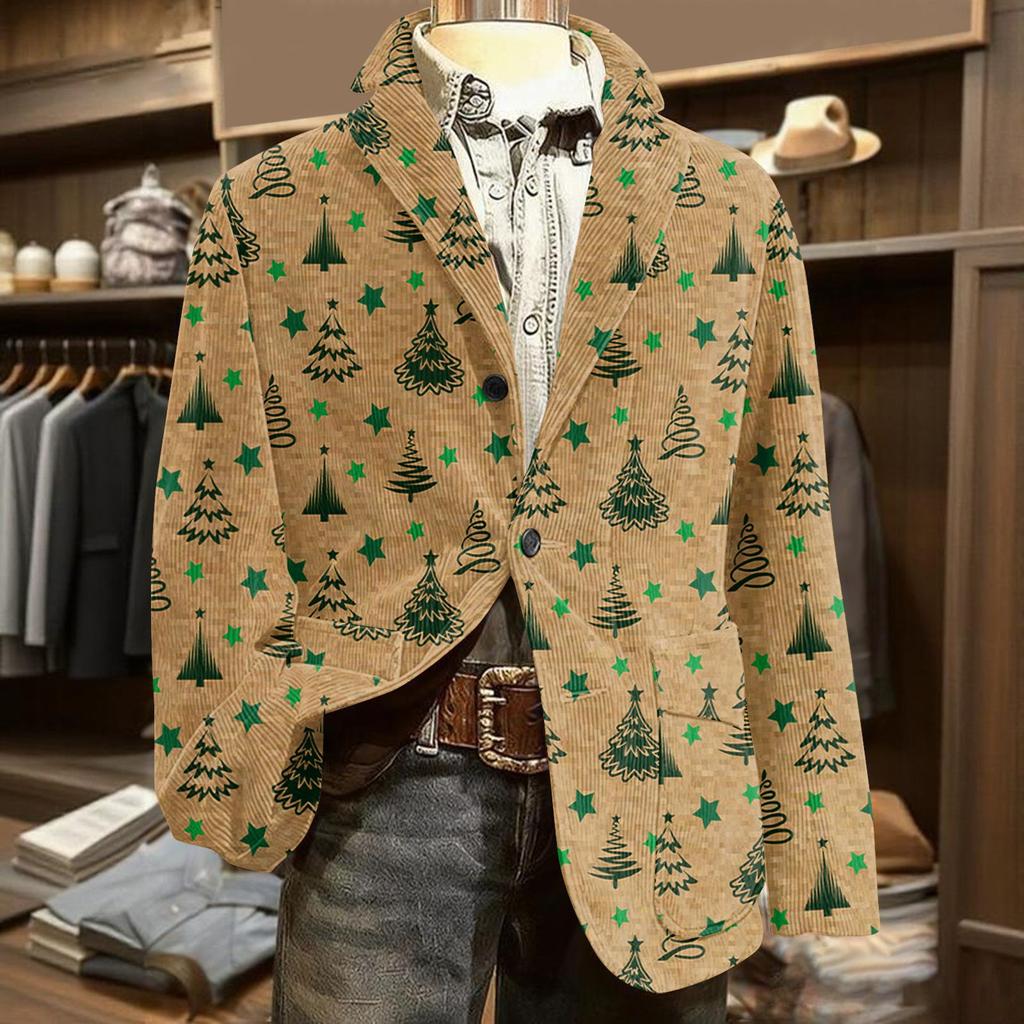 Men's Ugly Christmas Corduroy Warm Pocket Suit Jacket Cardigan Men's Casual Suit