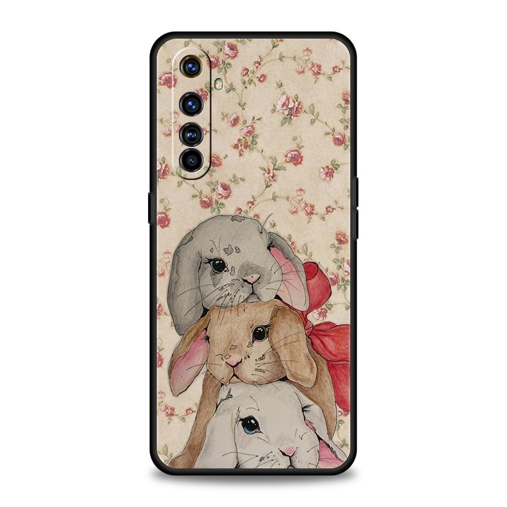 Мягкий ТПУ Чехол для телефона Realme 11 10 9 Pro Plus GT2 GT3 GT5 C21 C25 C35 C53 C55 C67 Pro 5G Рисунок тушью Кролик Арт Сумки