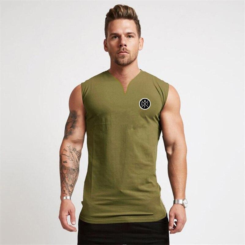 Muscleguys Men's Gym Clothing Training Vest Fitness Bodybuilding Cotton V-neck Top Comfort Fashion