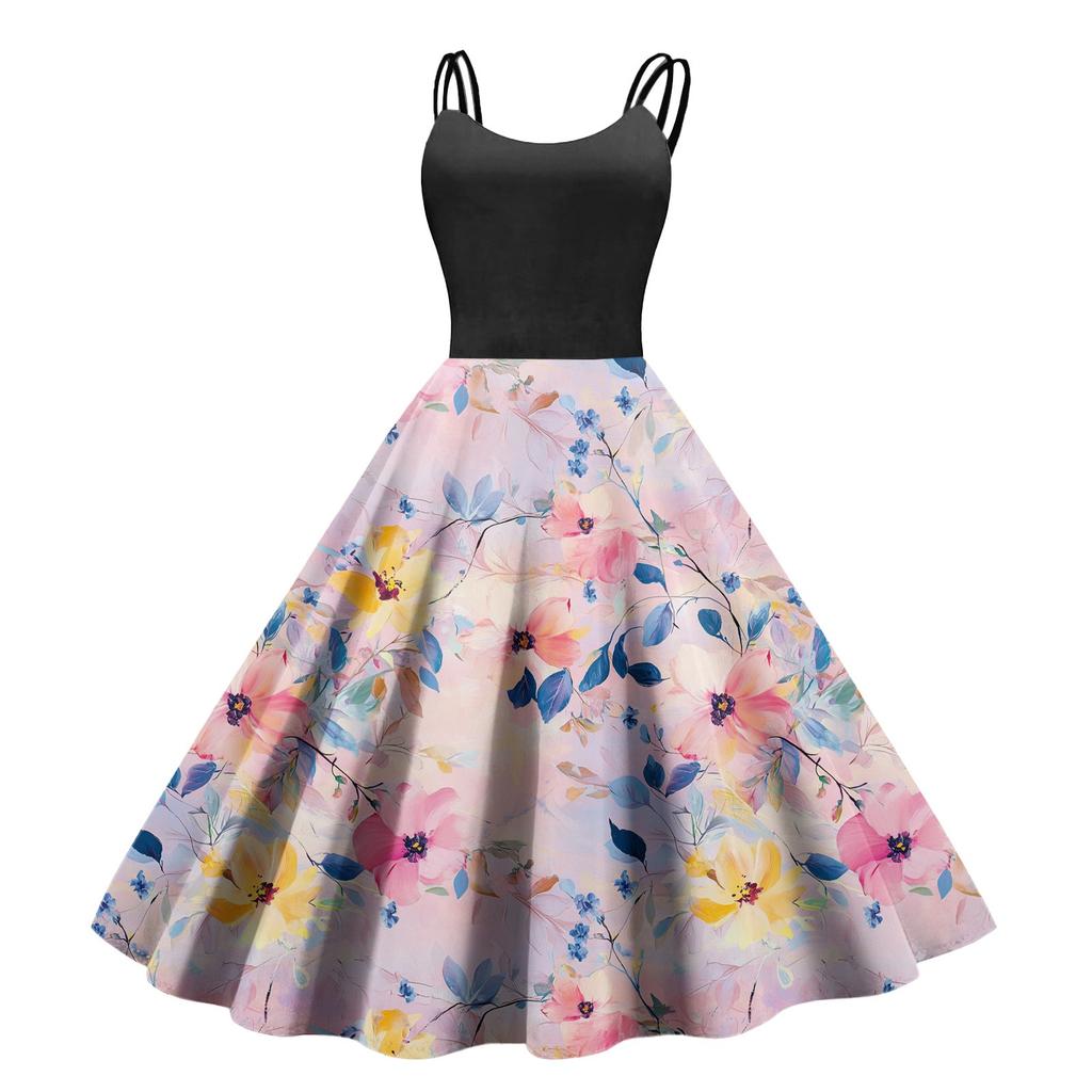 Women's Casual Fashion Print Sexy Off Shoulder Punk Retro Dress Retro Dress Dress