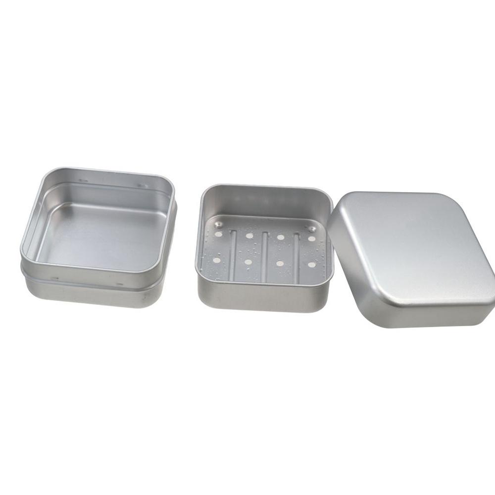 2Pcs with Drain Rack Travel Soap Tray with Lid Soap Box Easy To Rinse Aluminum Soap Dish Traveling