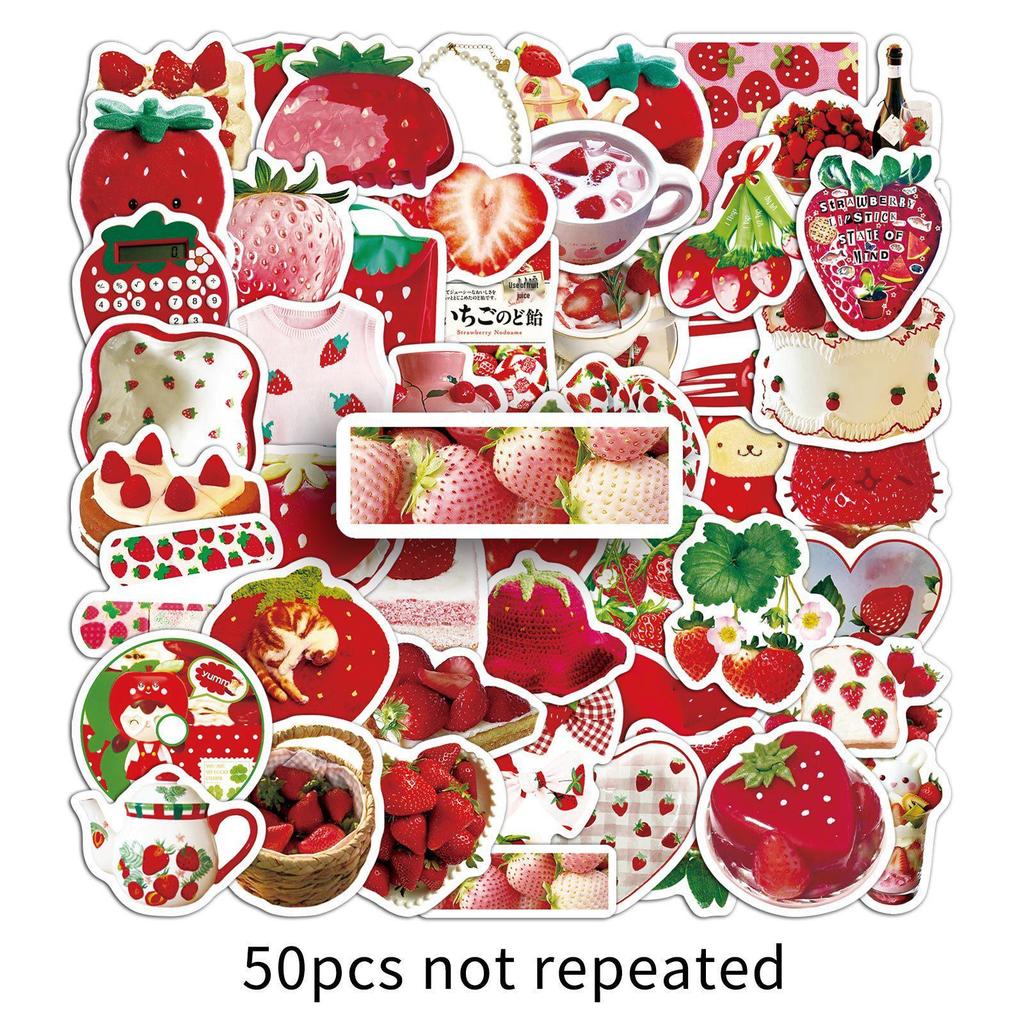 50 шт. Милые наклейки с клубничным граффити для DIY: Идеально подходит для ноутбука, чехла для телефона и бутылки для воды.