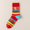 Rainbow Color Kawaii Girl Socks Striped Printed New Year Cotton Socks Tube Socks  Spring Festival