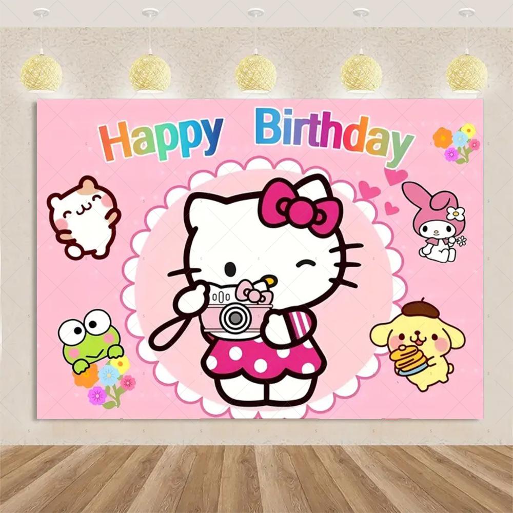 Kawaii Hello Kitty Pink graffiti in urban streets Print Tapestry Bedroom Decoration Celebration Background Design Holiday Party