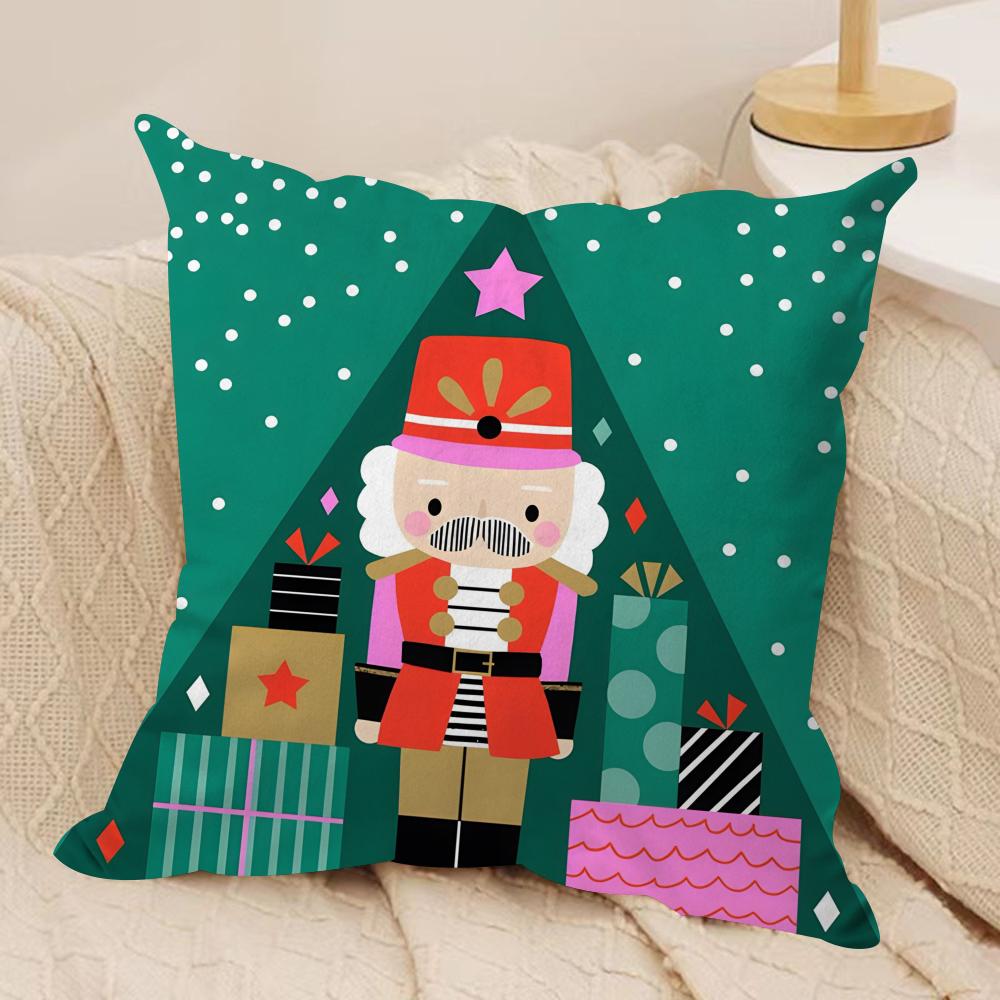 Nutcracker Soldier Cushion Cover Soft Plush Fabric Double-Sided Printed Sofa Cushion Cover for All Seasons Home Decor Gift