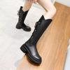 Women's Boots 2024 New Winter Black Lady Mid-Calf Boots Fashion Round Toe High Boots Simple Versatile Cross-strap Platform Shoes