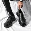 Весенние черные туфли-оксфорды на толстой подошве, мужские деловые туфли на шнуровке, кожаные туфли высокого качества с круглым носком, дизайнерская повседневная обувь