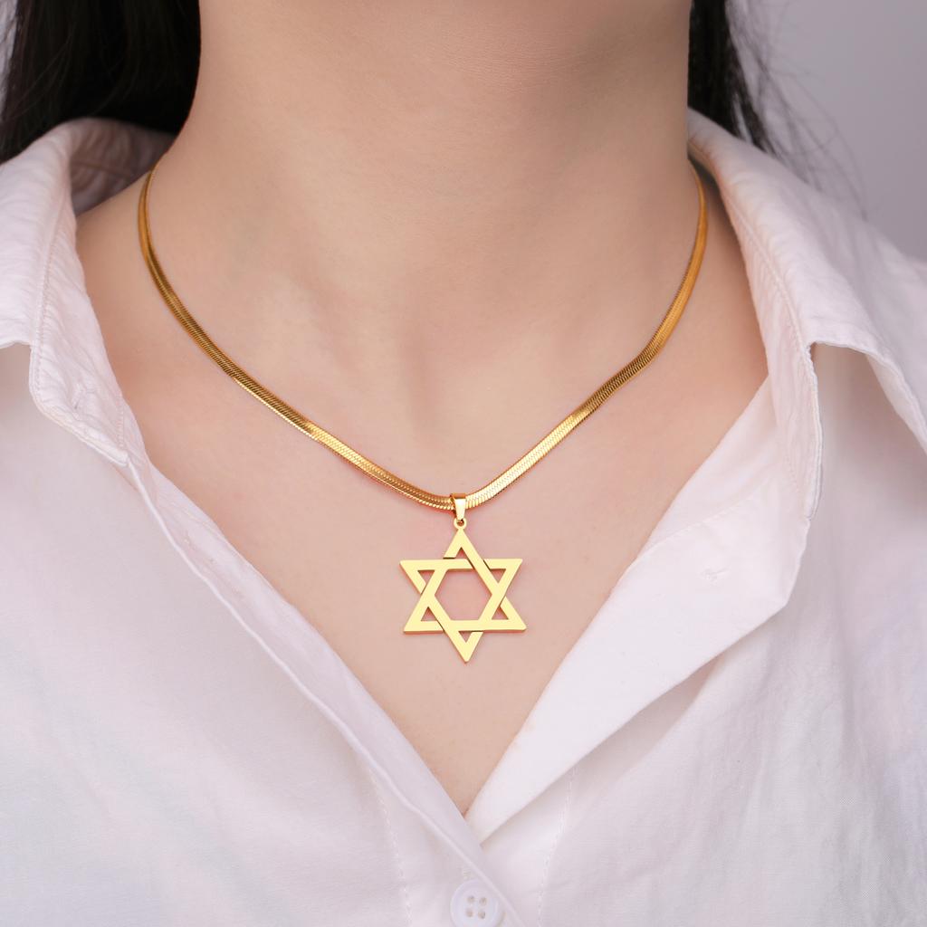 Teamer Star Of David Pendant Necklace For Man Woman Stainless Steel Charms Choker Jewish Jewelry Classic Six-Pointed Star New 4