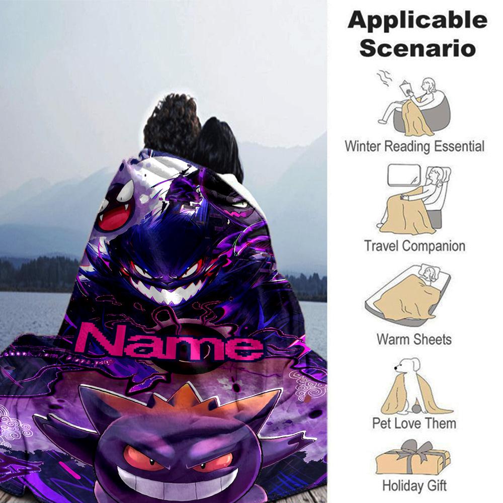 Customiz Name Personality Pokémon Gengar Blanket Soft &Warm Sofa Office Bed Travel Lunch Break Blanket, Gift Suitable All Seasons