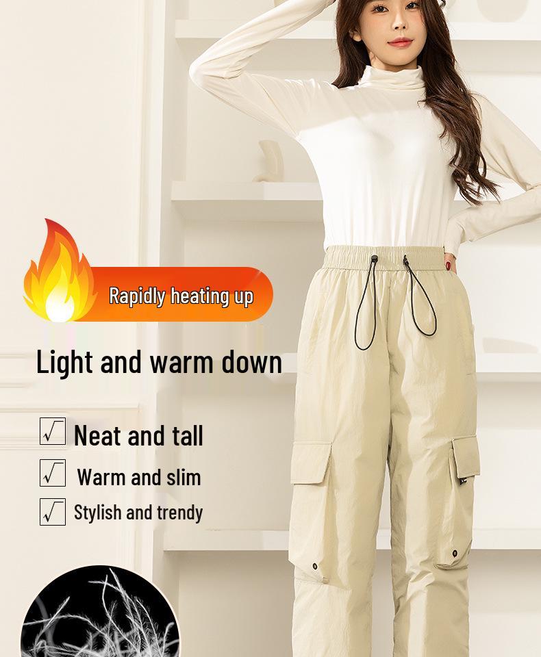 Women's High-End Winter Goose Down Cargo Pants - Windproof Ski Outerwear 2025