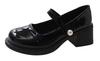 Perfect for and Chunky Platform and Patent Leather Size 1/2plus Women's Pearl-Embroidered Pumps, Commuting, School, More, Heel, Sole, (Black, 24.0 Cm)