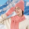 Однотонный вязаный комплект: шапка, шарф и перчатки, теплый